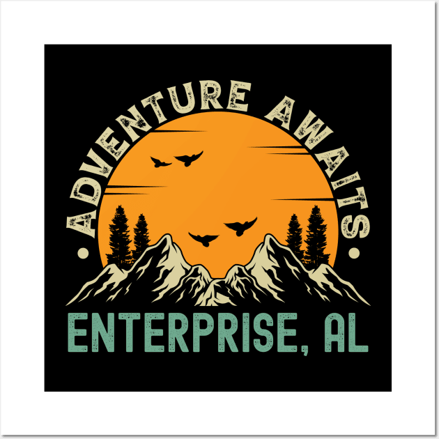 Enterprise, Alabama - Adventure Awaits - Enterprise, AL Vintage Sunset Wall Art by Feel Good Clothing Co.